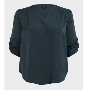 HARPER - Navy Blue Satin Pullover Blouse